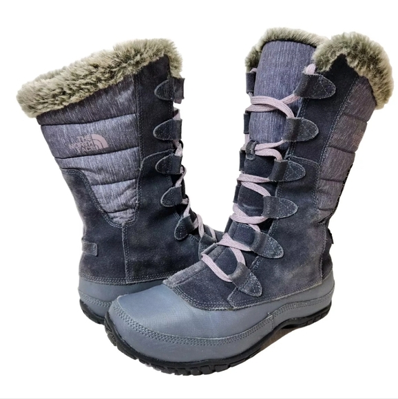 The NORTH FACE Nuptse Purna Waterproof Boots Sz Suede Grey